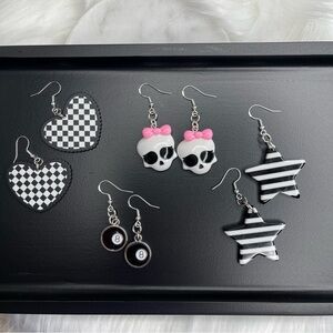 Set of 4 - Black White and Pink Acrylic and Enamel Earrings